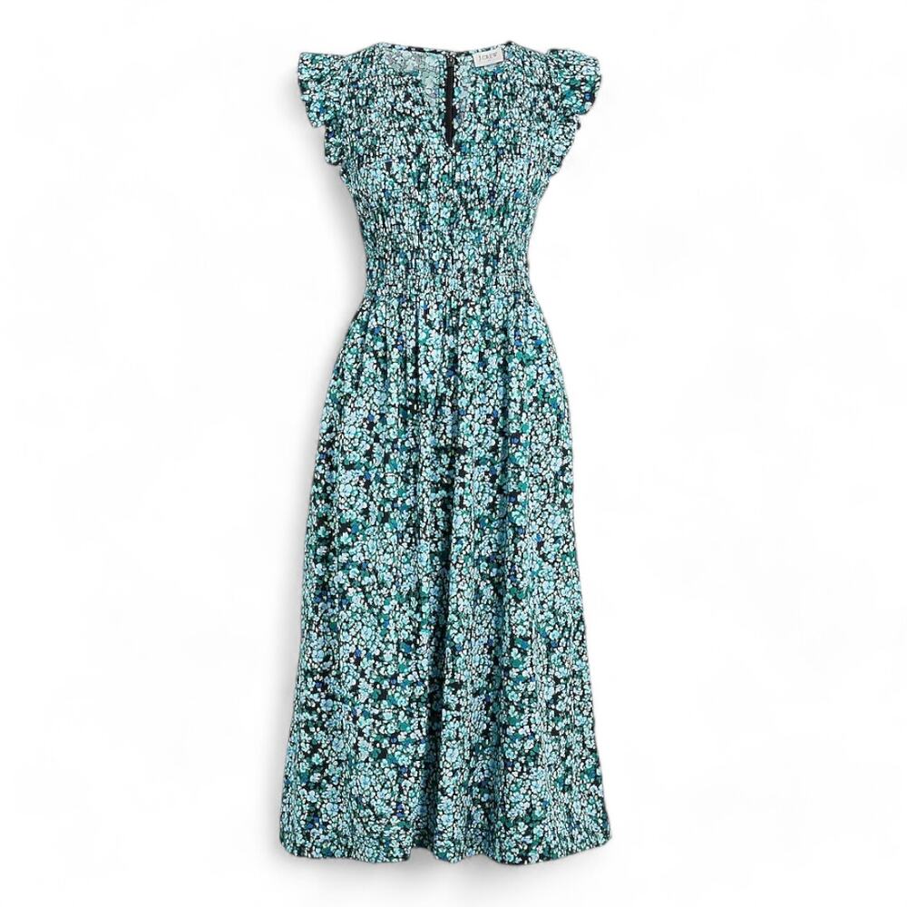 J. Crew Factory Cotton Blend Poplin Smocked Flutter Sleeve Midi Dress Size XXL